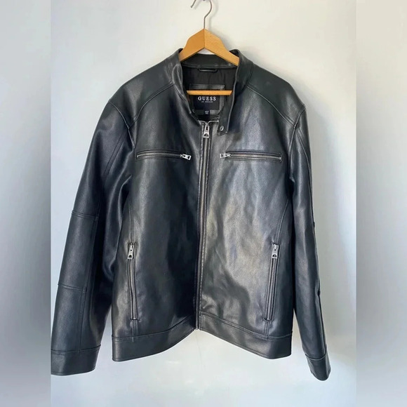 GUESS Jacket Men's XXL Faux Leather Zip Up Jacket Motorcycle